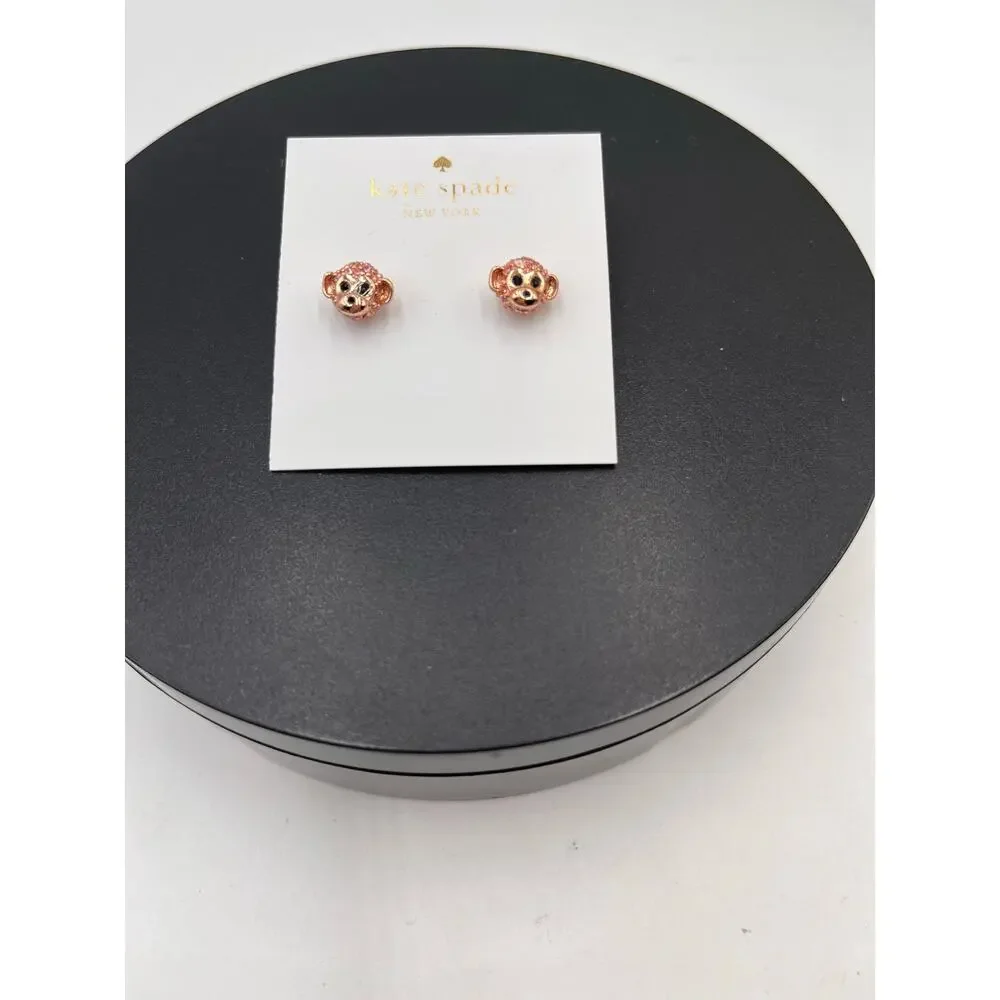 Kate Spade New‎ York Pink Pave Monkey Stud Ramblin Roses Earrings New